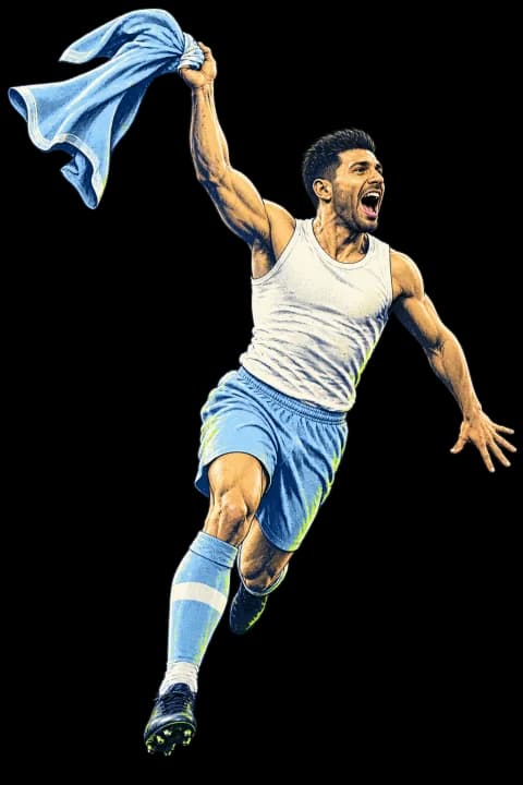 Illustration of Sergio Agüero celebrating the title-winning goal in 2012