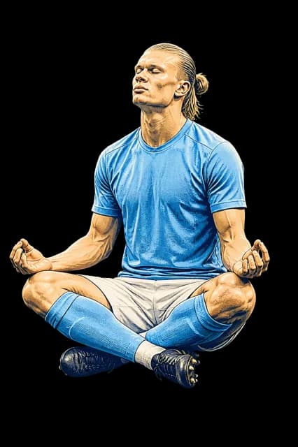 Illustration of Erling Haaland sitting in his meditation goal celebration
