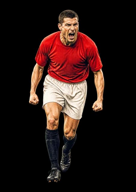 Illustration of Roy Keane roaring with both fists clenched